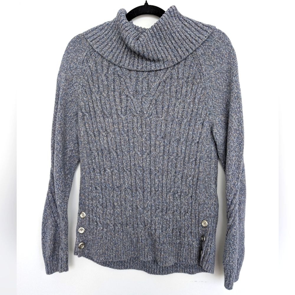 Talbots Petite Cable Cowl Turtleneck Knit Sweater Sz MP Multicolor Marl